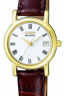 Citizen Ladies Eco-Drive Watch with White Dail Analogue Display and Brown Leather