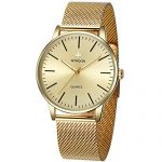 Mens Simple Slim Watch Analog Quartz Waterproof Gold Stainless Steel Mesh