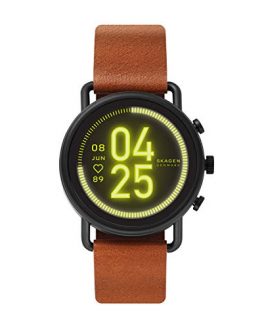Skagen Connected Falster 3 Stainless Steel and Leather Touchscreen Smartwatch, Color: Brown/Black (Model: SKT5201)