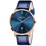 OLEVS Mens Ultra Thin Leather Watches Large Dial Navy Blue