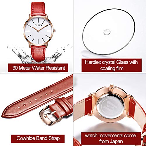 OLEVS Womens Thin Watches for Ladies Female College Students Red ...