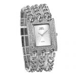 JewelryWe Womens Luxury Simple Square Dial Quartz Watch Rhinestone Gold Tone