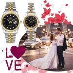 JewelryWe Luxury Couple Watches Gold-Silver Tone Stainless Steel Quartz Calendar