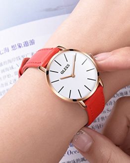 OLEVS Womens Thin Watches for Ladies Female College Students Red Leather Wrist