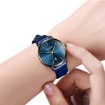 OLEVS Women's Watches for Ladies Female Wrist Watch Royal Blue Dial Leather