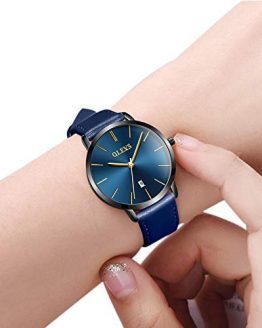 OLEVS Women's Watches for Ladies Female Wrist Watch Royal Blue Dial Leather