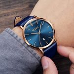 OLEVS Mens Ultra Thin Leather Watches Large Dial Navy Blue