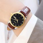 OLEVS Womens Wrist Watches Ladies Female Leather Band Brown Fashion Gold