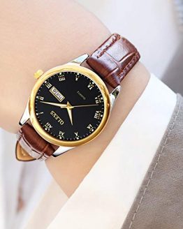 OLEVS Womens Wrist Watches Ladies Female Leather Band Brown Fashion Gold