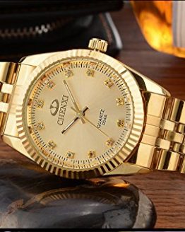 Classic Golden Stainless Steel Unisex Luxury Quartz Wrist Watches