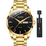 Gold Stainless Steel Watches for Men,Black Face Watch with Day and Date,Luxury Watch Men Fashion Quartz Wrist Watch,Best Waterproof Dress Watches for Men,Classic Man Watches for Male,Luminous Dial