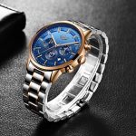 LIGE Mens Watches Steel Waterproof Full Steel Watch Business Silver Black