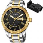 OLEVS Mens Watch Gold Wrist Watches Waterproof Quartz Large Face Black