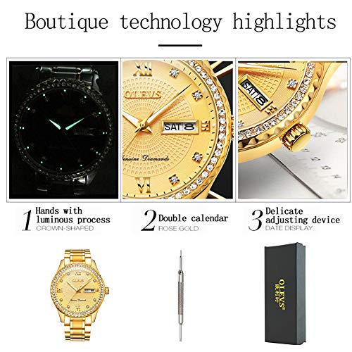 OLEVS Gold Watches for Men Waterproof Diamond Inexpensive Luxury Watches for Men Calendar Date Analog Quartz Watch Stainless Steel Classic Wrist Watch 2020 Valentines Day Holiday Gifts for Men 2 OLEVS Gold Watches for Men Waterproof Diamond Inexpensive Luxury Watches