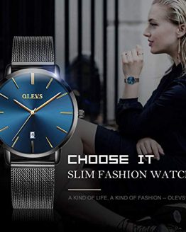 OLEVS Blue Inexpensive Watches for Women Waterproof Thin Couples Minimalist