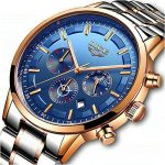 LIGE Mens Watches Steel Waterproof Full Steel Watch Business Silver Black
