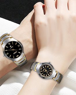 JewelryWe Men's Womens Wrist Watch Tungsten Carbide Calendar Quartz His