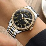 OLEVS Mens Watch Gold Wrist Watches Waterproof Quartz Large Face Black