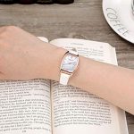 Top Plaza Womens Ladies Fashion White Leather Wrist Watch Rectangle Elegant