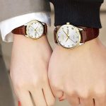 OLEVS Couples Watches Set for Men and Women with Retro Leather Band Brown