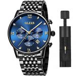 Mens Watches Black Stainless Steel,Men's Waterproof Chronograph Quartz Analog