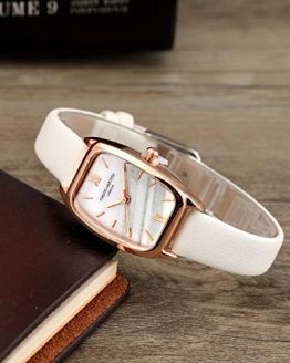 Top Plaza Womens Ladies Fashion White Leather Wrist Watch Rectangle Elegant