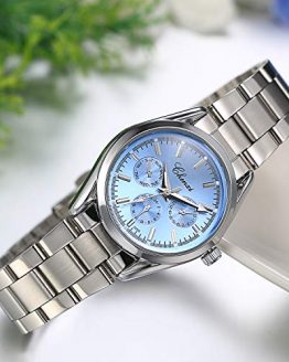 JewelryWe Womens Watches 3 Eyes Round Quartz Watch Silver Tone Stainless Steel