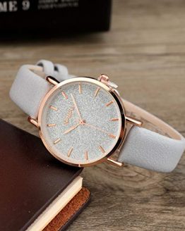 Top Plaza Womens Ladies Fashion Grey Leather Wrist Watch Elegant Simple