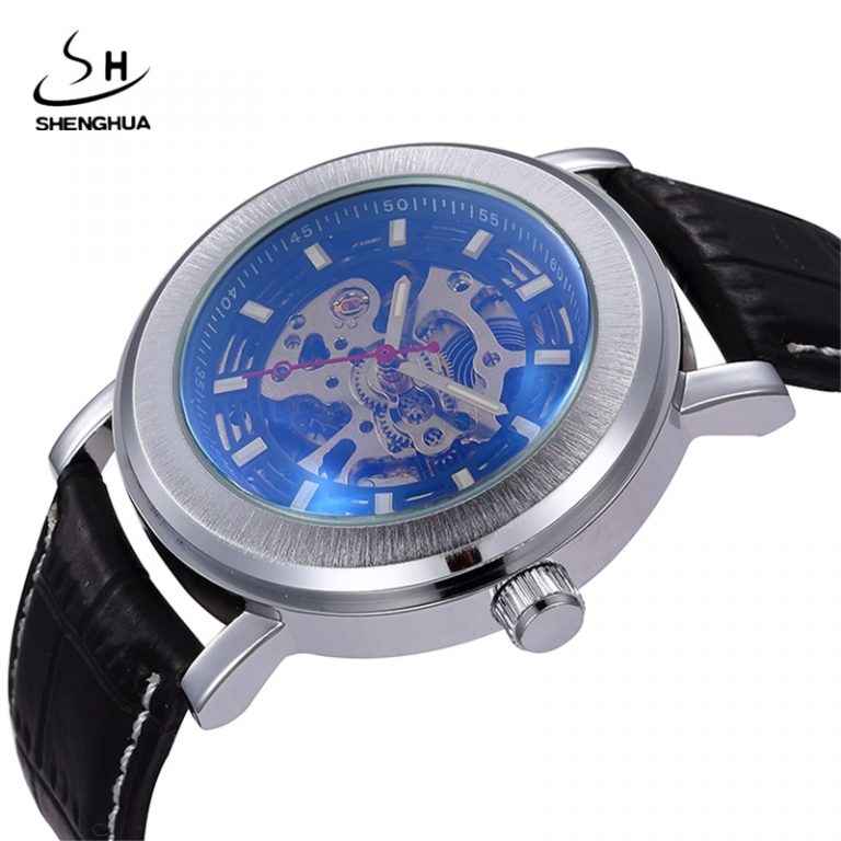 Skeleton Mechanical Watch Automatic Men Classic Silver