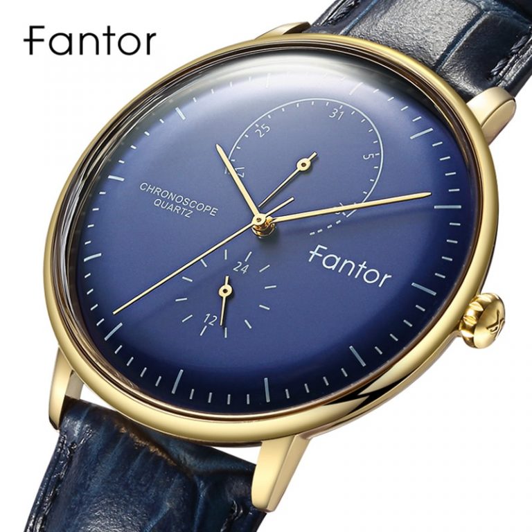 Classic Men Luxury Chronograph Blue Leather