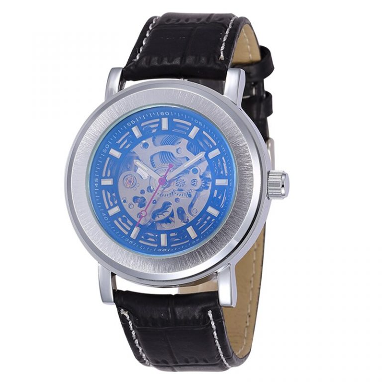Skeleton Mechanical Watch Automatic Men Classic Silver