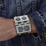 Oulm 2 Different Square Dials Watch 3 Time Zone