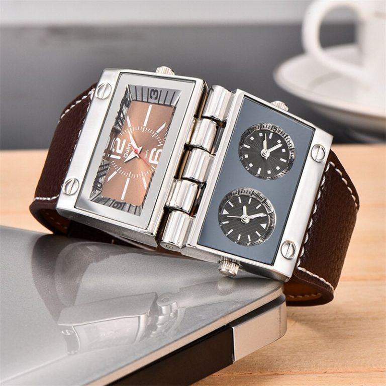 Oulm 2 Different Square Dials Watch 3 Time Zone