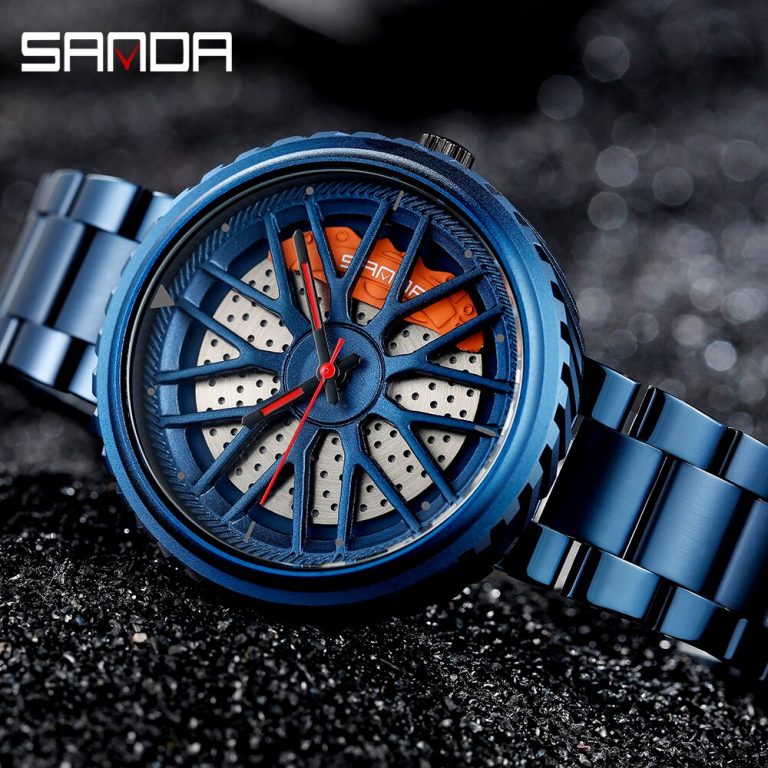 Watch Blue Skeleton Dial Sports Car Rim