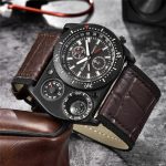 Oulm Men’s Unique Design Wrist Watch – Large Quartz Movement with Wide Leather Strap & Compass Decoration