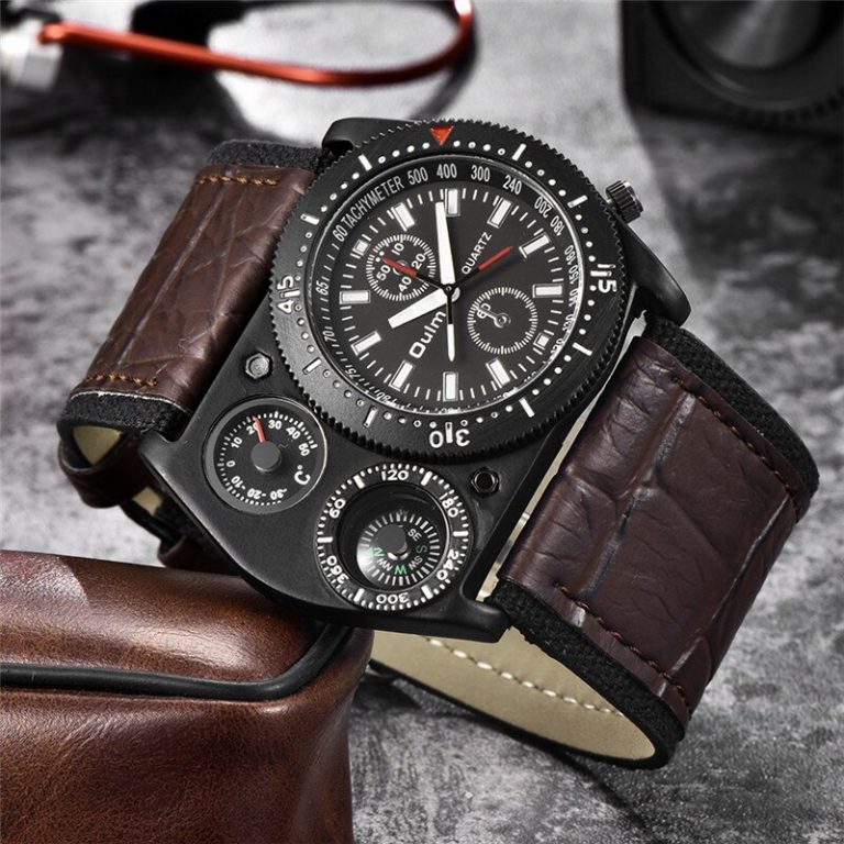 Oulm Men's Wrist Watches Unique Design Wide Leather Strap Male Quartz Clock Compass Decoration Man Watch New reloj hombre 4 Oulm Men’s Unique Design Wrist Watch – Large Quartz Movement with Wide Leather Strap & Compass Decoration
