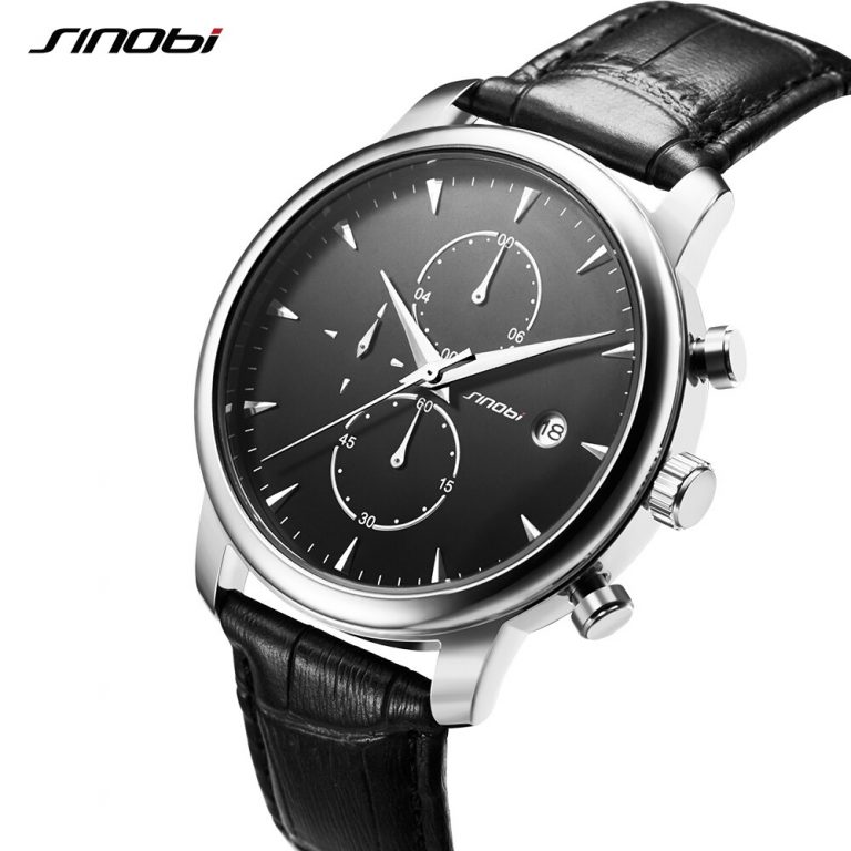 SINOBI Mens Wrist Watches Top Brand Luxury Leather