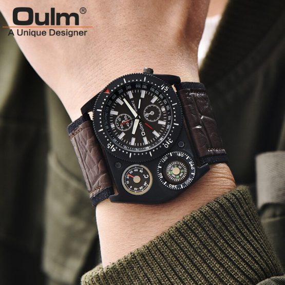 Oulm Males's Wrist Watches Unique Design Wide Leather Strap
