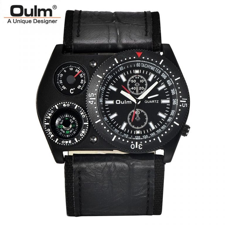 Oulm Men's Wrist Watches Unique Design Wide Leather Strap Male Quartz Clock Compass Decoration Man Watch New reloj hombre 2 Oulm Men’s Unique Design Wrist Watch – Large Quartz Movement with Wide Leather Strap & Compass Decoration