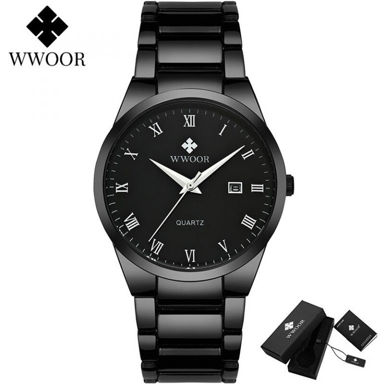Full Steel Black Clock Man Wrist Watch Gifts Watch With Box 