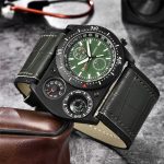 Oulm Men’s Unique Design Wrist Watch – Large Quartz Movement with Wide Leather Strap & Compass Decoration