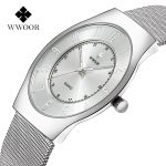 WWOOR Creative Watch For Men Fashion Ultra Thin Steel Mesh Men Wrist Watch Luxury Business Luminous Waterproof Quartz Clock Male