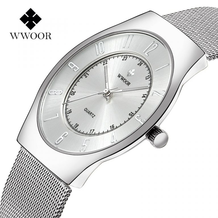 WWOOR Creative Watch For Men Fashion Ultra Thin Steel Mesh Men Wrist Watch Luxury Business Luminous Waterproof Quartz Clock Male