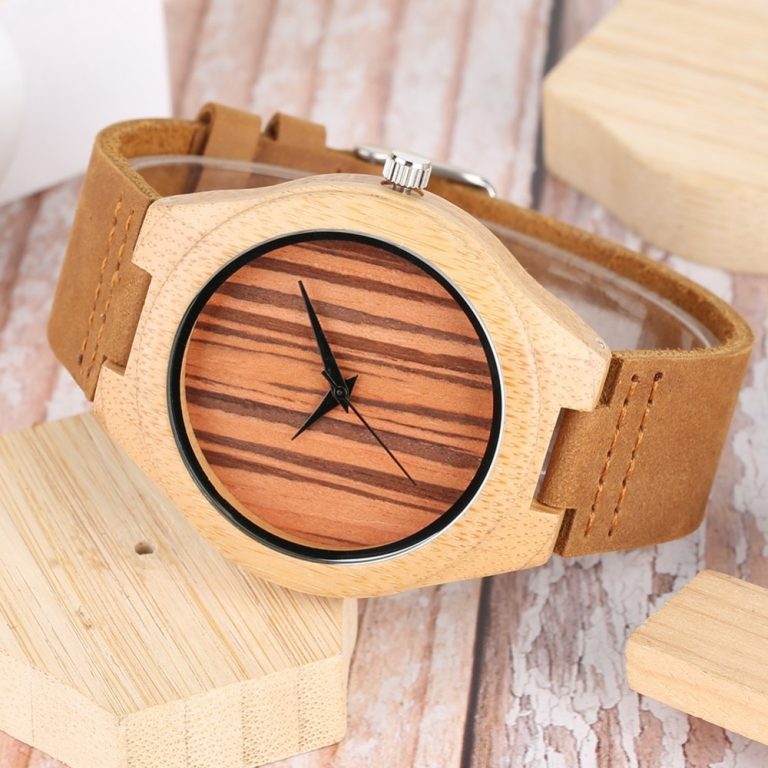 Bamboo Wooden Watches Genuine Leather Band