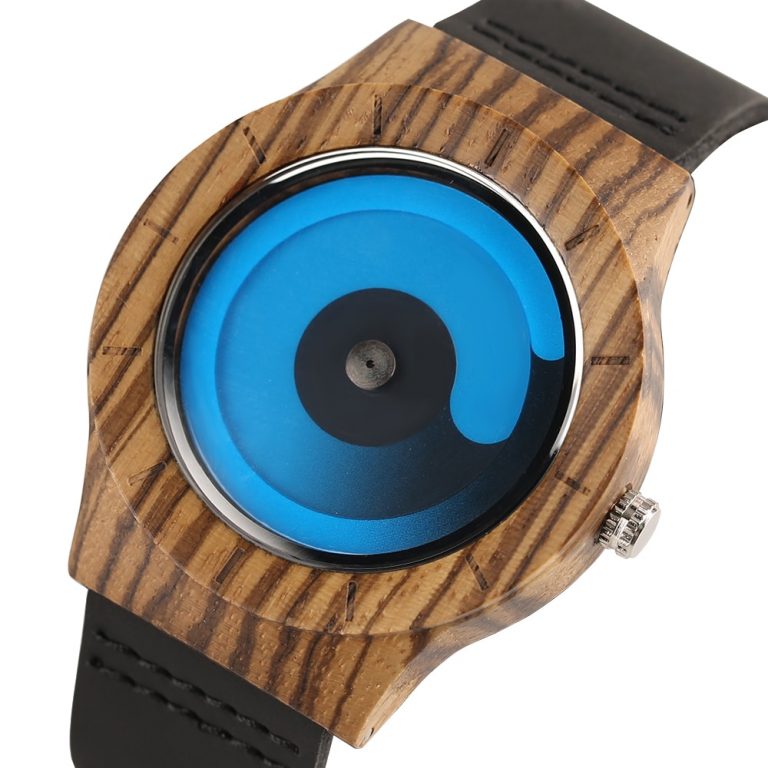 Wooden Watch Men Creative Swirl Dial Blue/Purple Casual