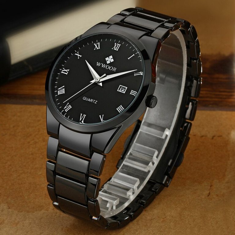 Full Steel Black Clock Man Wrist Watch Gifts Watch With Box 