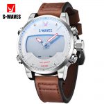 Men's Wrist Watches Waterproof Alarm Clock Leather