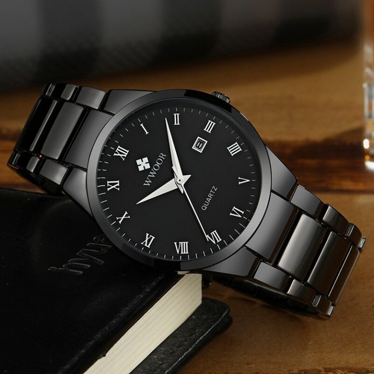 Full Steel Black Clock Man Wrist Watch Gifts Watch With Box 