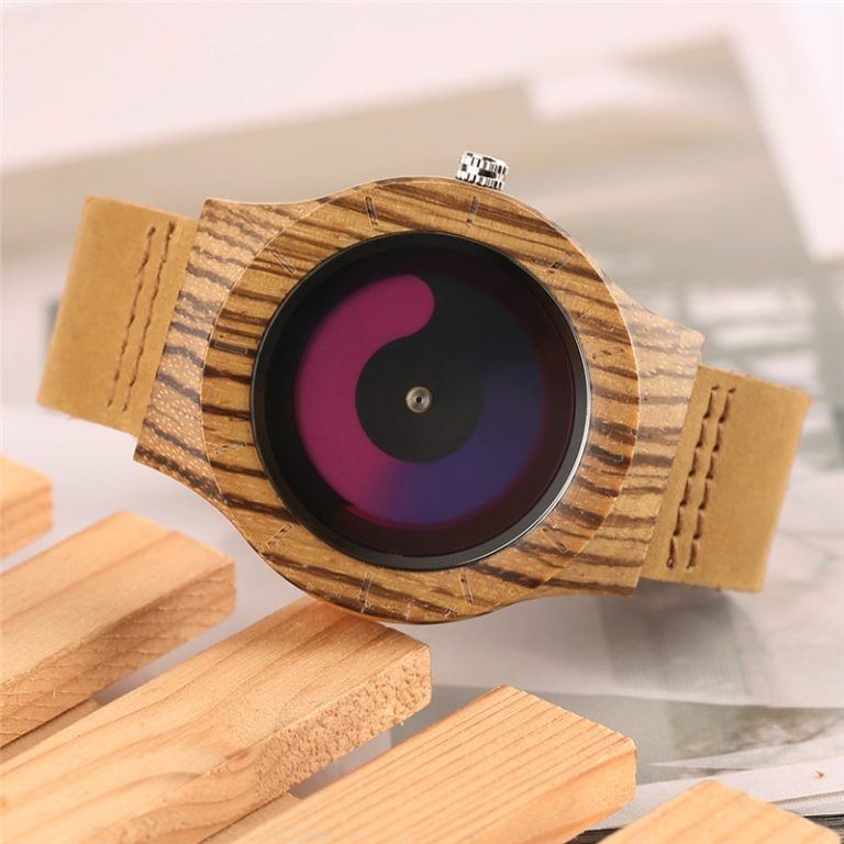 Wooden Watch Men Creative Swirl Dial Blue/Purple Casual