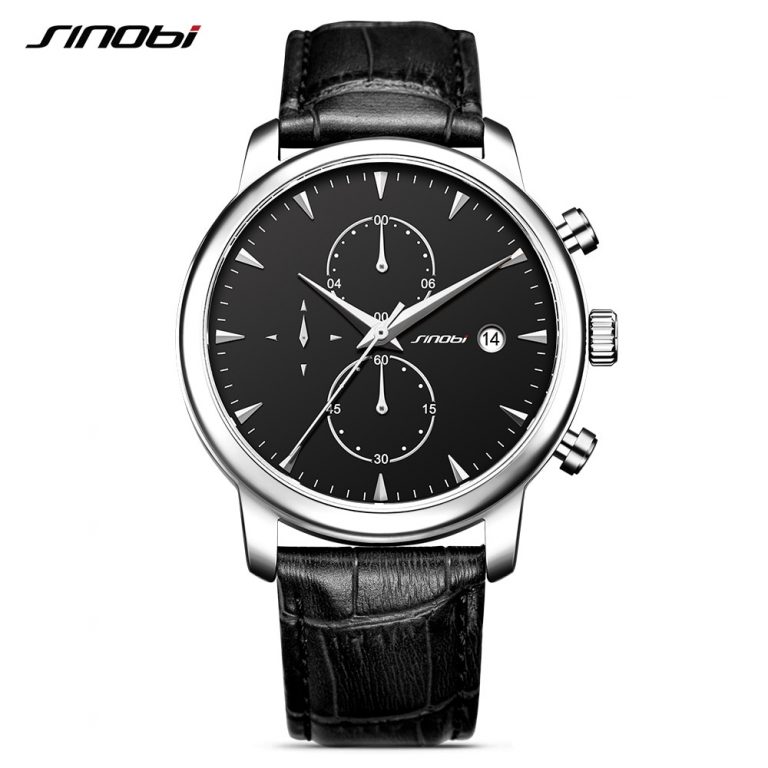SINOBI Mens Wrist Watches Top Brand Luxury Leather
